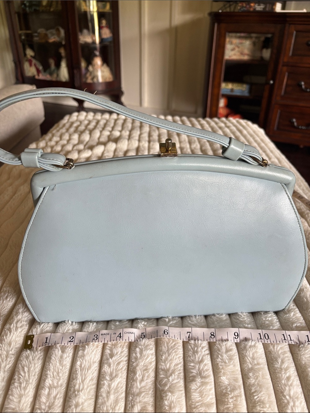 1950s retro vintage Classic Light Blue Top-Handle Women's Bag - Picture 3 of 4